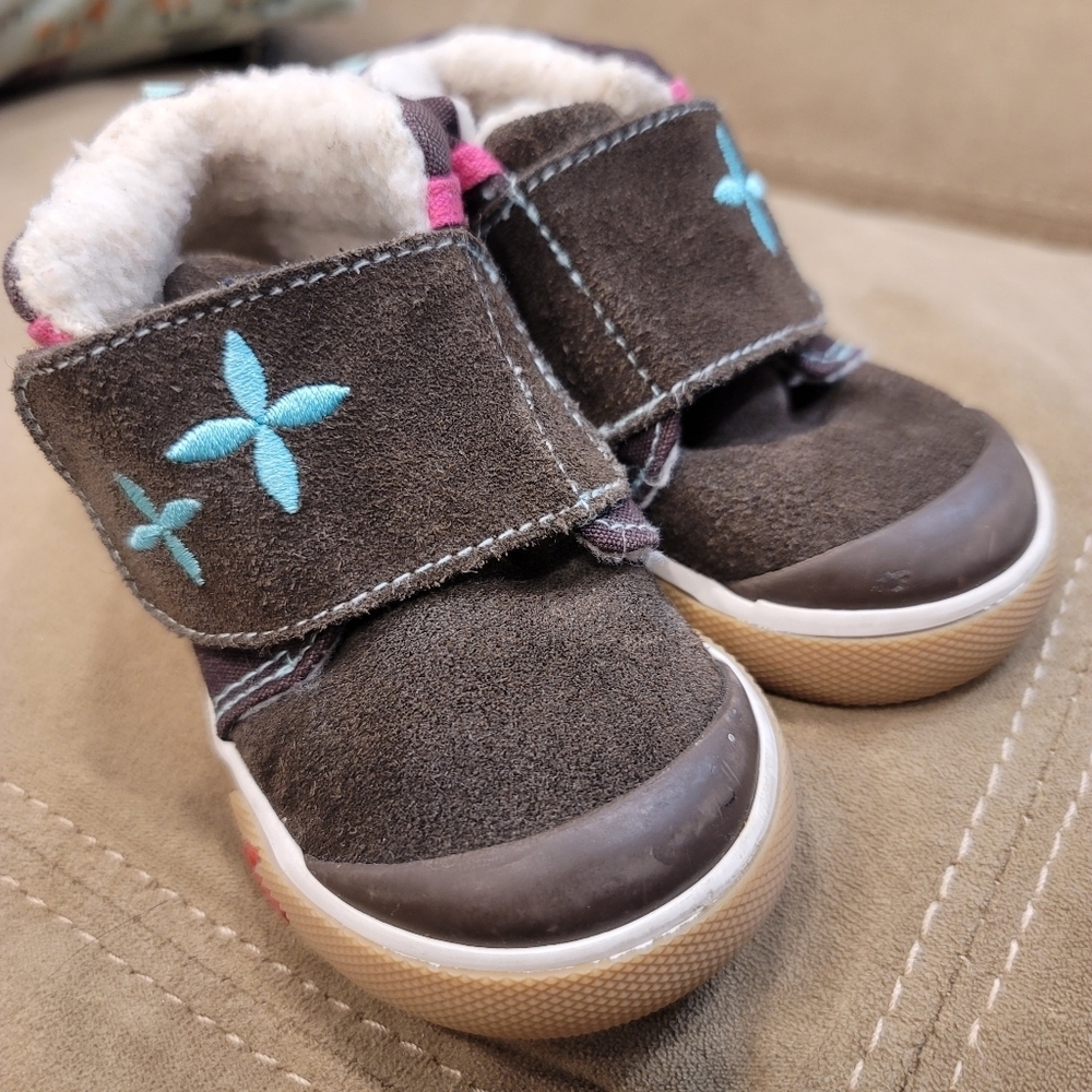 Sz 4 Toddler See Kai Run Kiki High Top Sneakers Suede Canvas Round Toe